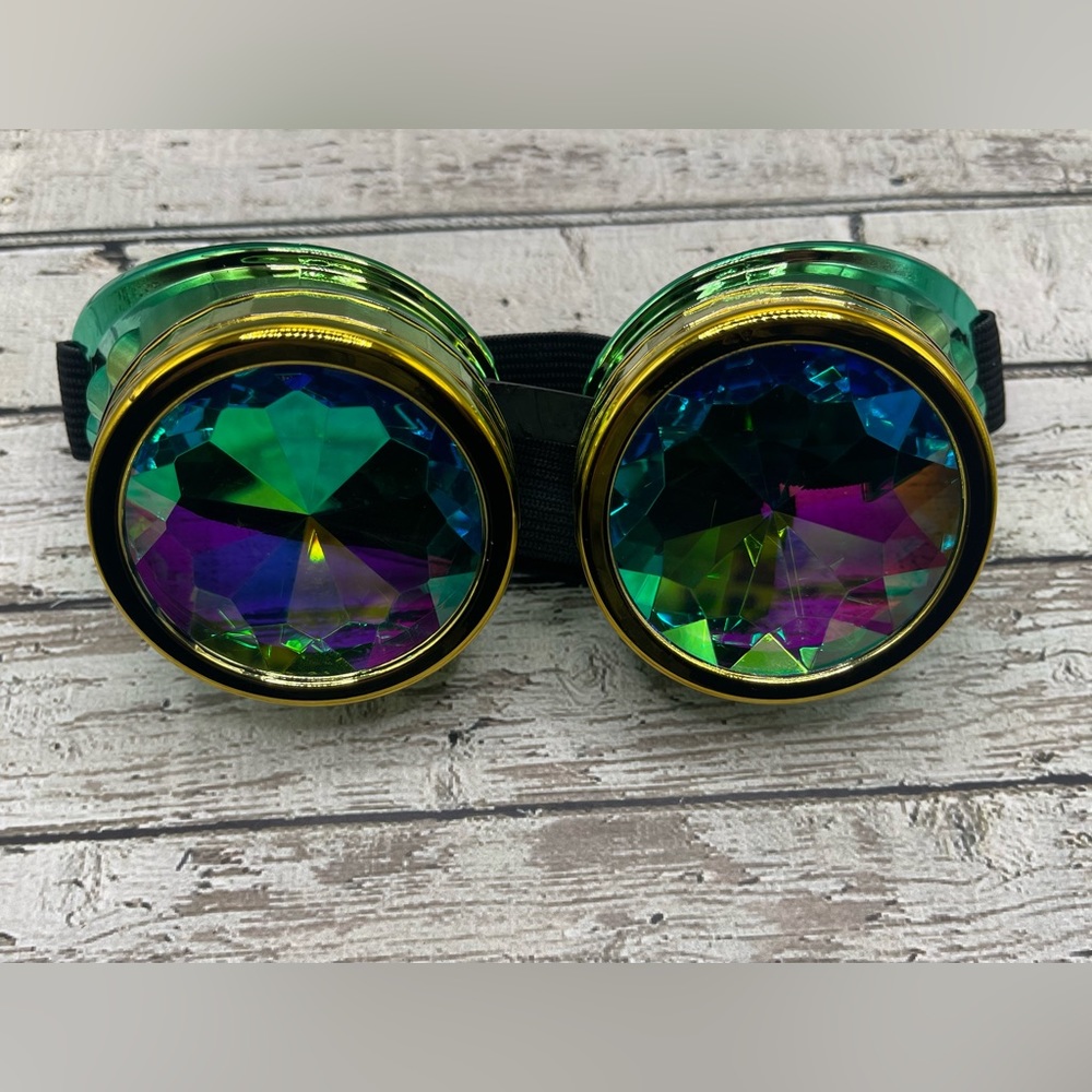 Steampunk Kaleidoscope Goggles Retro Rave Rainbow Crystal Lens Glasses Cosplay